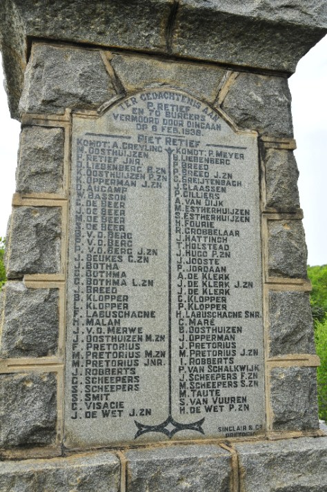 The Burghers who were murdered along with Piet Retief