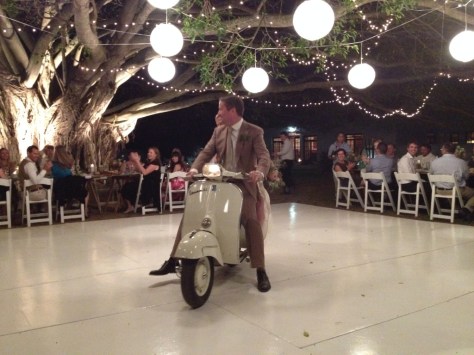Louis and Amelda arrive at the reception in style