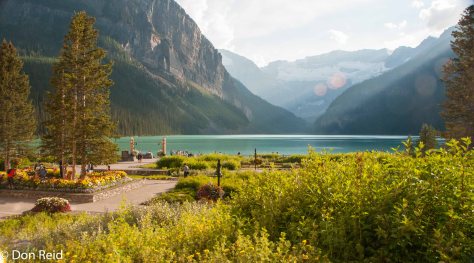 The gardens with the lake in the background