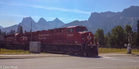 The famous Canadian Pacific trains pass through Canmore