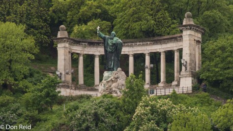 Monument to St Gerard who was rolled down the hill in a barrel